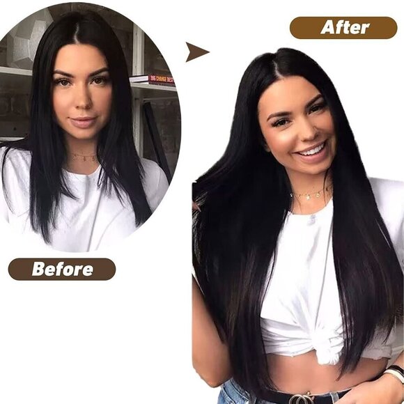 18" Clip in Human Hair Extensions Full Head 150g 7 Pieces 16 Clips Jet Black Dou - Picture 6 of 6